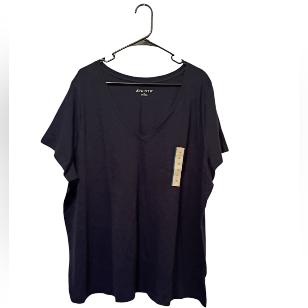 Ava & Viv 3X Navy Blue V Neck Short Sleeve Tee